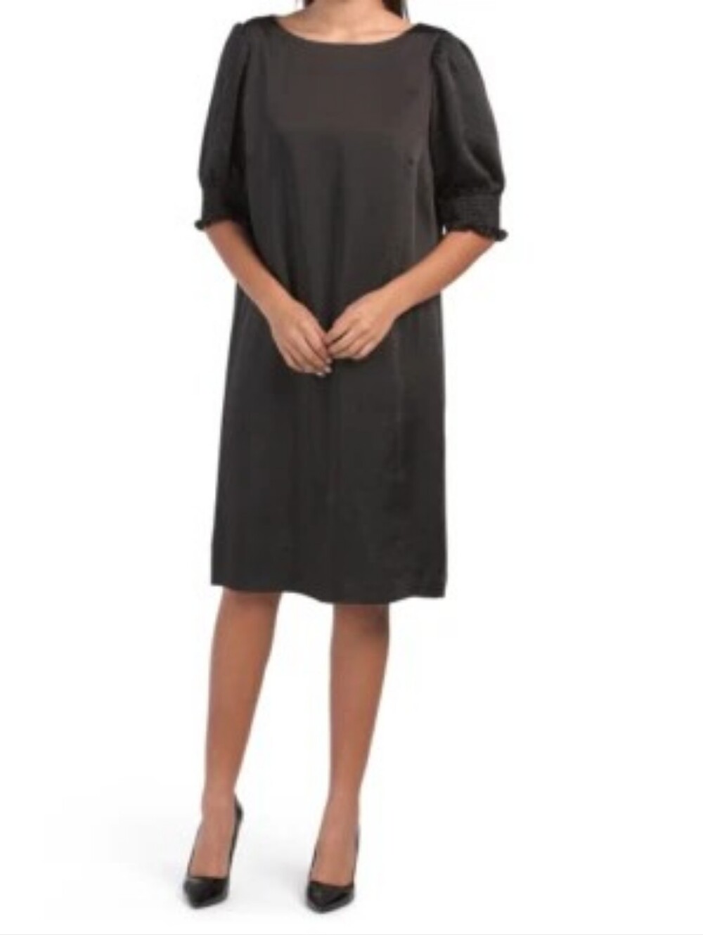 Anne Klein Black Satin Shift Dress NWT